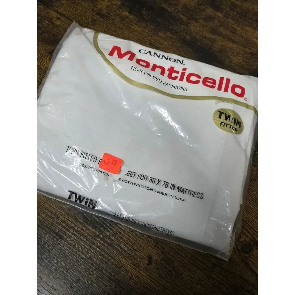 Vtg Cannon Monticello White‎ Twin Single Flat Top Bed Sheet NIP NEW NOS 66 x 96